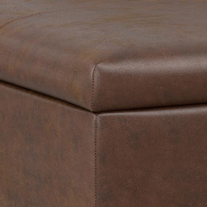 SIMPLIHOME Gabbie 36 inch Wide Contemporary Square Square Coffee Table Storage Ottoman in Distressed Chestnut Brown Vegan Faux Leather, Assembled, for The Living Room, Entryway and Family Room