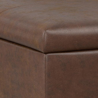 SIMPLIHOME Gabbie 36 inch Wide Contemporary Square Square Coffee Table Storage Ottoman in Distressed Chestnut Brown Vegan Faux Leather, Assembled, for The Living Room, Entryway and Family Room