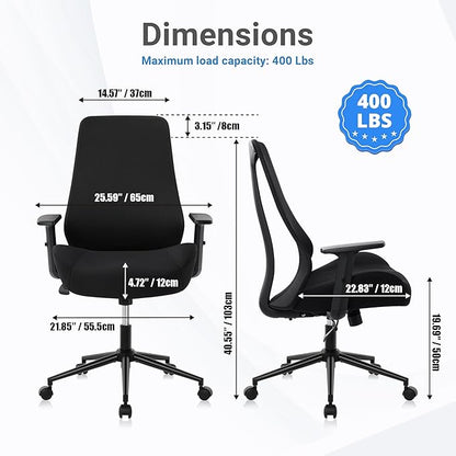 HYLONE Ergonomic Office Chair, Tall Back Chair 5" Thickened Seat Desk Chair with Adjustable Armrests, Home Office Computer Chairs for Long Hours Mesh Executive Chair(Black)