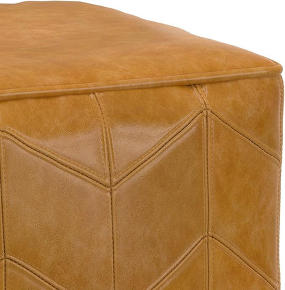 SIMPLIHOME Morden Contemporary Square Pouf in Brown Genuine Leather for The Living Room, Bedroom and Kids Room