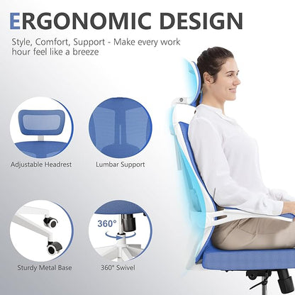 Office Chair,Ergonomic Comfy Home Desk Chair with 350LBS Capacity,High Back Gaming Chair with Wheels,Mesh Computer Chair,Lumbar Support, Adjustable Headrest,Flip-up Armrest