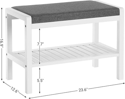 SONGMICS Shoe Rack Bench with Cushion Upholstered Padded Seat, Storage Shelf, Shoe Organizer, Holds Up to 350 lb, Ideal for Entryway Bedroom Living Room Hallway Garage Mud Room Gray and White ULBS65WN