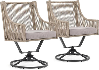 JOIVI Swivel Patio Chairs Set of 2, Outdoor Rattan Dining Chairs with Breathable Cushions, Outdoor Swivel Rattan Chair with Iron Frame for Lawn, Garden, Porch, Backyard, Beige