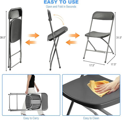 20 Pack Plastic Folding Chairs, Portable Party Chairs, Stackable Commercial Seats with Steel Frame for Home Office Wedding Party Indoor Outdoor Events Chairs, 350lbs Capacity,Gray