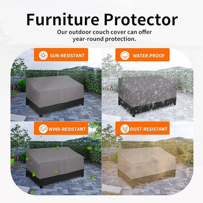 Easy-Going Waterproof Outdoor Couch Cover, Heavy Duty Deep 3-Seater Patio Sofa Cover, Windproof Outdoor Furniture Cover with Air Vent (88Wx40Dx33H inch,Gray/Black)