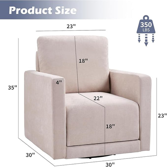 INZOY Swivel Accent Chair, Comfy 360° Swivel Chair with Hidden Storage, Upholstered Chenille Square Chair for Living Room Bedroom Small Spaces, Fully Assembled, Beige