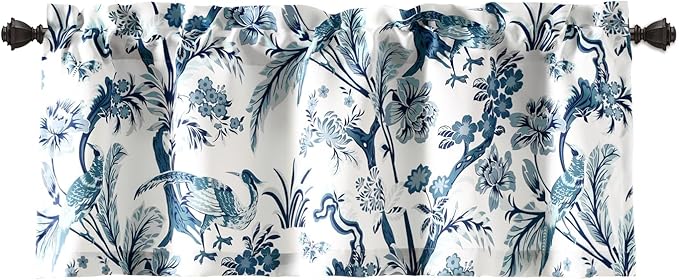 Lush Decor Dolores Light Filtering Valance Curtains Single, 52" W x 18" L Blue - Valances for Windows - Vintage Valance Floral - Coquette Décor