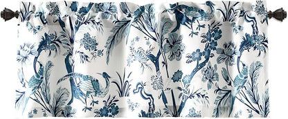 Lush Decor Dolores Light Filtering Valance Curtains Single, 52" W x 18" L Blue - Valances for Windows - Vintage Valance Floral - Coquette Décor