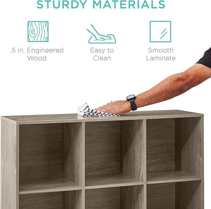 Best Choice Products 9-Cube Storage Organizer, 13.5in Shelf Opening, Bookcase, Display Shelf, Customizable w/ 3 Removable Back Panels – Greige