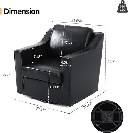 Pia Ricco 360° Swivel Accent Chair, Oversized Modern Faux Leather Armchair with Removable Cover for Living Room and Reception,Black
