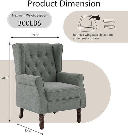 Lumibee High Back Accent Chair Set of 2,Upholstered Wingback Armchair with Solid Wood Legs for Small Spaces,Comfy Single Sofa Chair for Living Room,Bedroom,Office-Gray