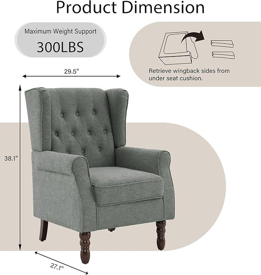 Lumibee High Back Accent Chair Set of 2,Upholstered Wingback Armchair with Solid Wood Legs for Small Spaces,Comfy Single Sofa Chair for Living Room,Bedroom,Office-Gray