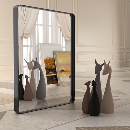 Bathroom Mirror Black,55x36 Inch Large Matte Black Bathroom Vanity Mirror,Rectangle Black Metal Framed Mirror for Wall,Anti-Rust,Shatter-Proof (Horizontal/Vertical)