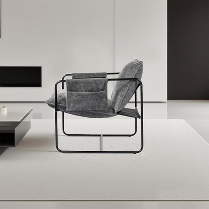 Modern Accent Chair Comfortable Living Room Chairs with Armrests, Bedroom Reading Chair, Chenille Upholstered Lounge Metal Chair