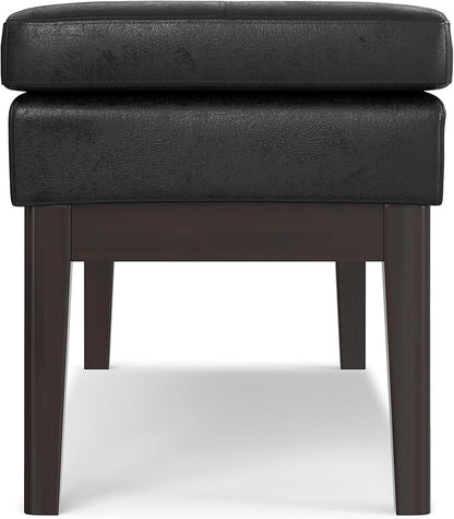 SIMPLIHOME Carlson 45-inch Wide Vegan Faux Leather Ottoman Bench in Distressed Black with Solid Wood Frame for Living Room, Entryway, or Bedroom