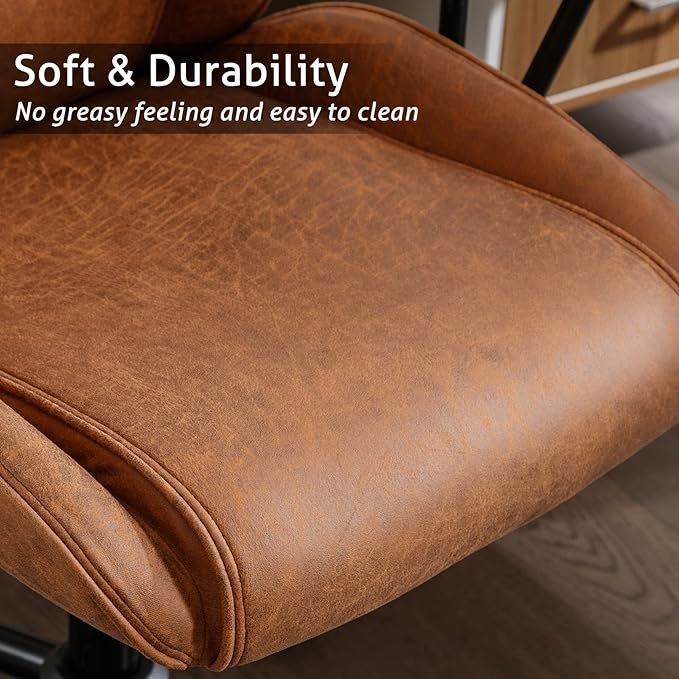 High Back Office Desk Chair,Ergonomic Reclining Office Chair,Modern Swivel Computer Chair,Conference Room Chairs,Brown Leather Chair with Lumbar Support,330lbs