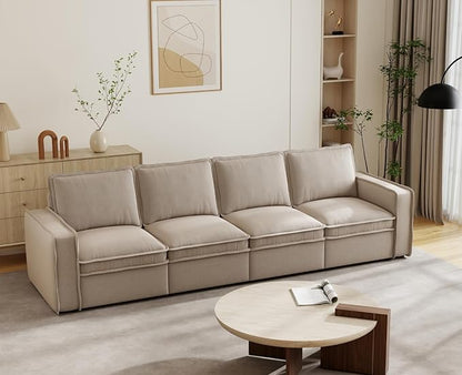 EALSON 119" Modular Sectional Sofa Modern Comfy 4-Seater Couch Sofa Linen Fabric Upholstered Cloud Couches with 24" Deep Seat and Wooden Legs for Bedroom/Living Room/Office, Oatmeal