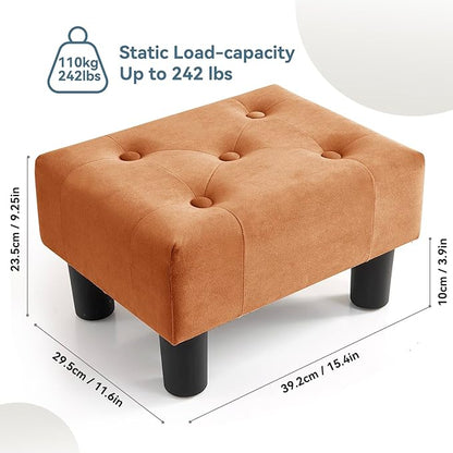 Poofzy Small Foot Stool Ottoman, Velvet Ottoman Foot Rest with Legs, Rectangle Foot Rest for Couch, Footstools and Ottomans Small for Living Room and Entryway (Orange)