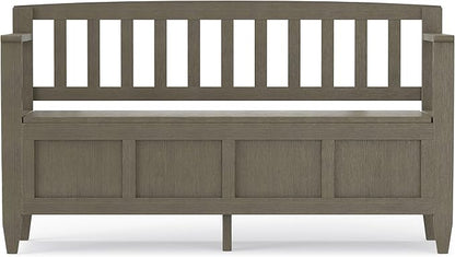 SIMPLIHOME Brooklyn Entryway Storage Bench - 48 inch Wide Solid Wood Storage Seat in Farmhouse Grey, Contemporary Bench for Entryway or Living Room with Lift-Up Lid and Slatted Backrest
