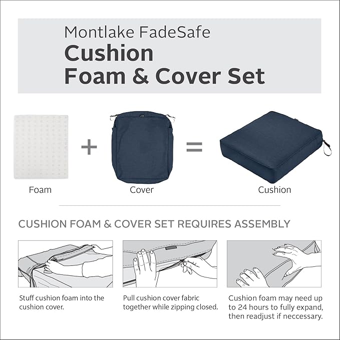 Classic Accessories Montlake FadeSafe Water-Resistant 23 x 23 x 5 Inch Outdoor Seat Cushion, Outdoor Chair Cushion, Heather Indigo Blue, Outdoor Chair Cushions, Patio Chair Cushions, Patio Cushions