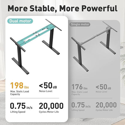 Dual Motor Electric Standing Desk with One Piece Desktop, 48 x 24 Inch Adjustable Height Sit to Stand Up Desk for Home Office, Work & Study, Black Frame & White Desktop (2 Packages)