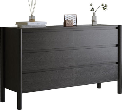 Dresser for Bedroom with 6 Drawers,47" Wide Oak Dresser with 4 Solid Wood Legs, Wooden TV Stand,Closet Clothes Organizer for Bedroom, Hallway