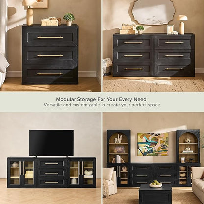 mopio Blake 3 Drawer Dresser for Bedroom, Chest of Drawers, Wood Dresser Organizer, Modern Farmhouse, Tall Night Stand, Enhanced Safety, Sturdy Compliant (1, Black Oak, One Size)