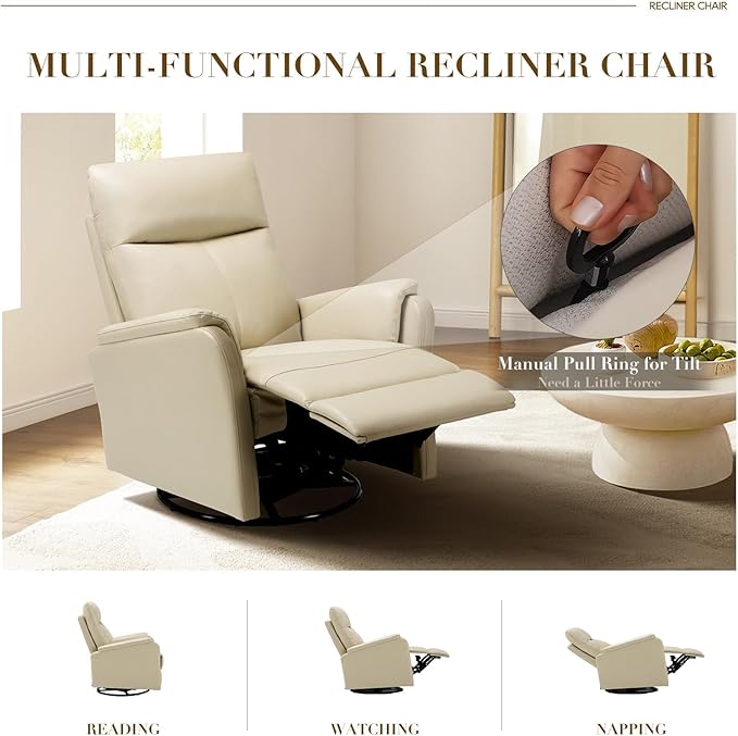 COLAMY Faux Leather Swivel Recliner Chair with Footrest, High Back with Double-Layer Cushion, Glider Recliner for Nursery & Living Room, Bedroom, Mist