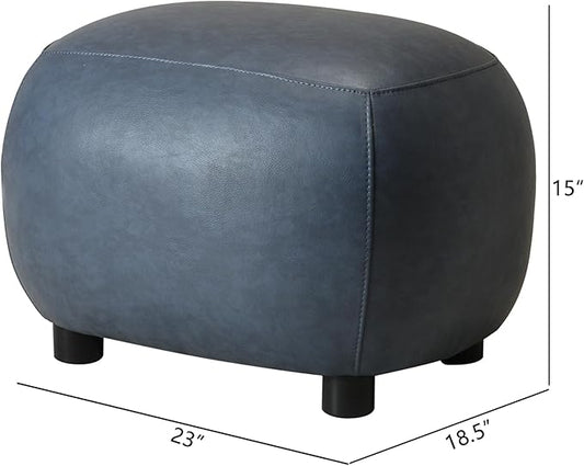KINWELL 23" Wide Faux Leather Upholstered Ottoman, Mid-Century Modern Living Room Footrest with Soft Padded Seat, Footstool for Bedroom, Entryway or Living Room, Navy