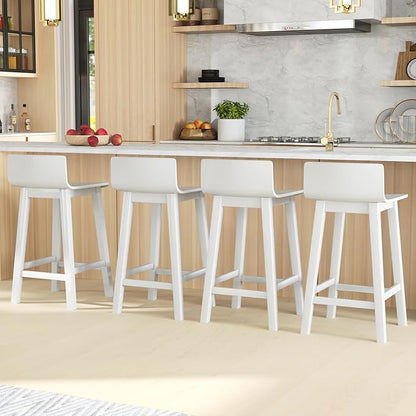 COSTWAY Solid Wood Bar Stools Set of 4, 24.5-inch Counter Height Chairs with Low Back and Footrest, Farmhouse Wooden Armless barstools for Kitchen Island, Dining Room, Cafe, Breakfast, White