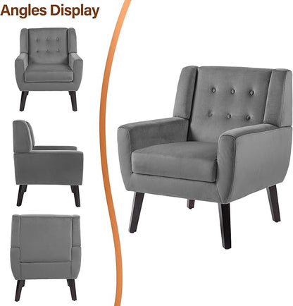 Lumibee Accent Chairs Set of 2, Velevet Fabric Armchairs for Living Room, Comfy Upholstered Arm Chairs Tufted for Indoor Bedroom Office Room (Gray Velvet)