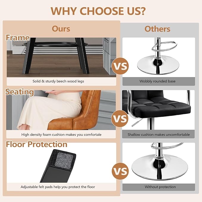 MINCETA Bar Stool, PU Leather Barstool, 30 Inch Upholstered Counter Stool with Low Tufted Back and Footrest, Swivel Counter Height Barstool for Kitchen Island Home Bar Light Gray