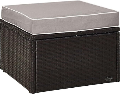 Crosley Furniture Palm Harbor Wicker Outdoor Ottoman Foot Rest for Patio, Deck, Porch, Brown with Gray Cushions