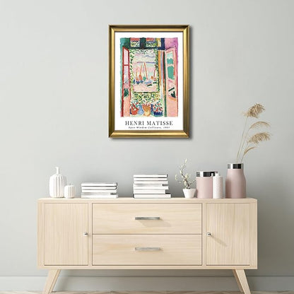 Wieco Art Large Framed Wall Art Open Window Collioure 1905 by Henri Mattise Abstract Colorful Art Matisse Posters Canvas Prints for Wall and Home Office Decorations Bronze Gold Frame