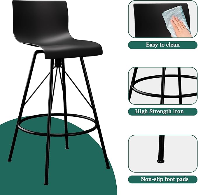 annjoe Swivel Bar Stools Metal Counter Height Stools Plastic Seat Chairs Set of 4 for Indoor Outdoor Home Kitchen Business (26" Black)