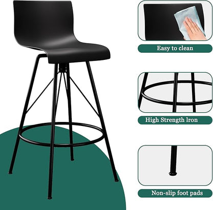 annjoe Swivel Bar Stools Metal Counter Height Stools Plastic Seat Chairs Set of 4 for Indoor Outdoor Home Kitchen Business (26" Black)