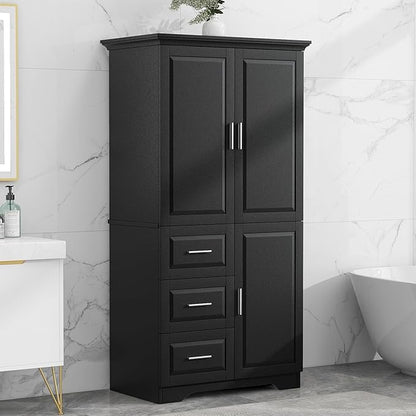 Merax 62.2" Wide Storage Cabinet Pantry Cupboard with Doors and Drawers for Home Kitchen, Bathroom and Living Room, Adjustable Shelf, Black