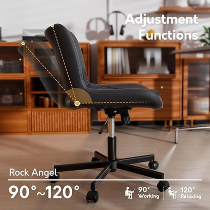 Armless Desk Chair, Morden Home Office Chair no Arms, Adjustable Height & Rocking Computer Chair, PU Leather Vanity Chair, Ergonomic Seat Soft Padded Desk Chairs for Home Small Space, Black