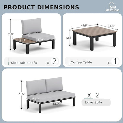 MFSTUDIO 5 Pieces Patio Furniture Set,Outdoor Metal Frame Patio Sectional Sofa Conversation Set with Coffee Table&Removable Cushion for Backyard,Garden,Poolside