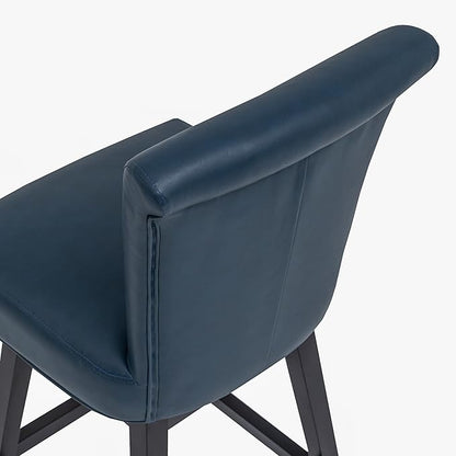 Bar Stool, PU Leather Barstool, 26 Inch Upholstered Counter Stools with 15.7" High Back and Footrest, Swivel Counter Height Barstools for Kitchen Island Home Bar Navy Blue
