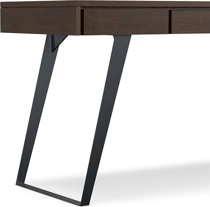 SIMPLIHOME Lowry Desk - 54-Inch Wide Solid Acacia Wood and Metal Writing Desk in Distressed Hickory Brown, Modern Industrial Home Office Computer Table with 2 Drawers and Flip-Down Keyboard Tray