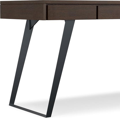 SIMPLIHOME Lowry Desk - 54-Inch Wide Solid Acacia Wood and Metal Writing Desk in Distressed Hickory Brown, Modern Industrial Home Office Computer Table with 2 Drawers and Flip-Down Keyboard Tray