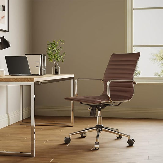 Arm Chair Ergonomic Office Chair with Wheels and Armrests Adjustable Heavy-Duty Swivel Chair for Home and Office Wide 22.83in Seat for Women and Men，Brown