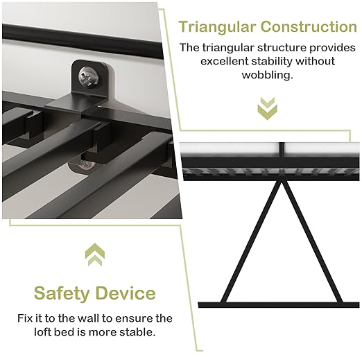 VECELO Metal Loft Bed Twin Size, Heavy Duty Bedframe with Removable Ladder and Safety Guardrail, Space-Saving, Noise Free, No Box Spring Needed, Black