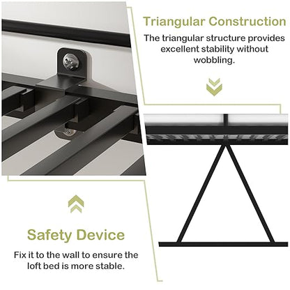 VECELO Metal Loft Bed Twin Size, Heavy Duty Bedframe with Removable Ladder and Safety Guardrail, Space-Saving, Noise Free, No Box Spring Needed, Matte Black
