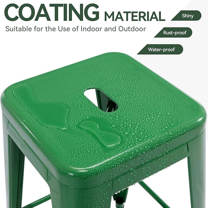 Vogue Furniture Direct 24" High Bar Stools Backless Green Metal Barstools Indoor-Outdoor Counter Height Stools with Square Seat, Set of 2 - VF1571020