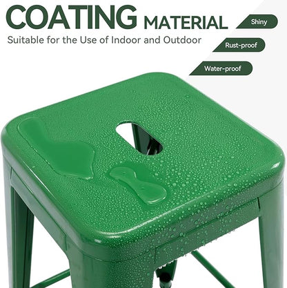 Vogue Furniture Direct 24" High Bar Stools Backless Green Metal Barstools Indoor-Outdoor Counter Height Stools with Square Seat, Set of 2 - VF1571020