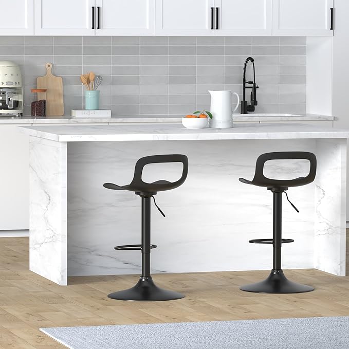 NOBPEINT Contemporary Chrome Air Lift Adjustable Swivel Bar Stool, Set of 4, Black