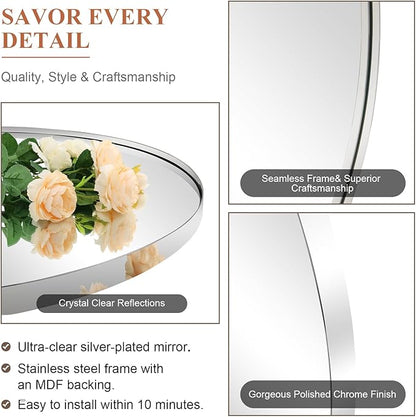 ANDY STAR Oval Bathroom Mirror, 24" x 32" Chrome Stainless Steel Metal Frame Vanity Mirror for Over Sink with Adjustable Tilting Design, Pivoting Mirror for Modern Wall Decor