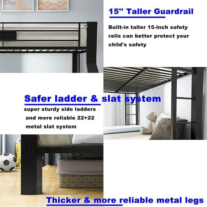 DOONREXS Upgraded Thicken Metal Queen Over Queen Bunk Bed, Heavy Duty Stronger Steel With Ladders and Safety Guard Rail, Easy Assembly
